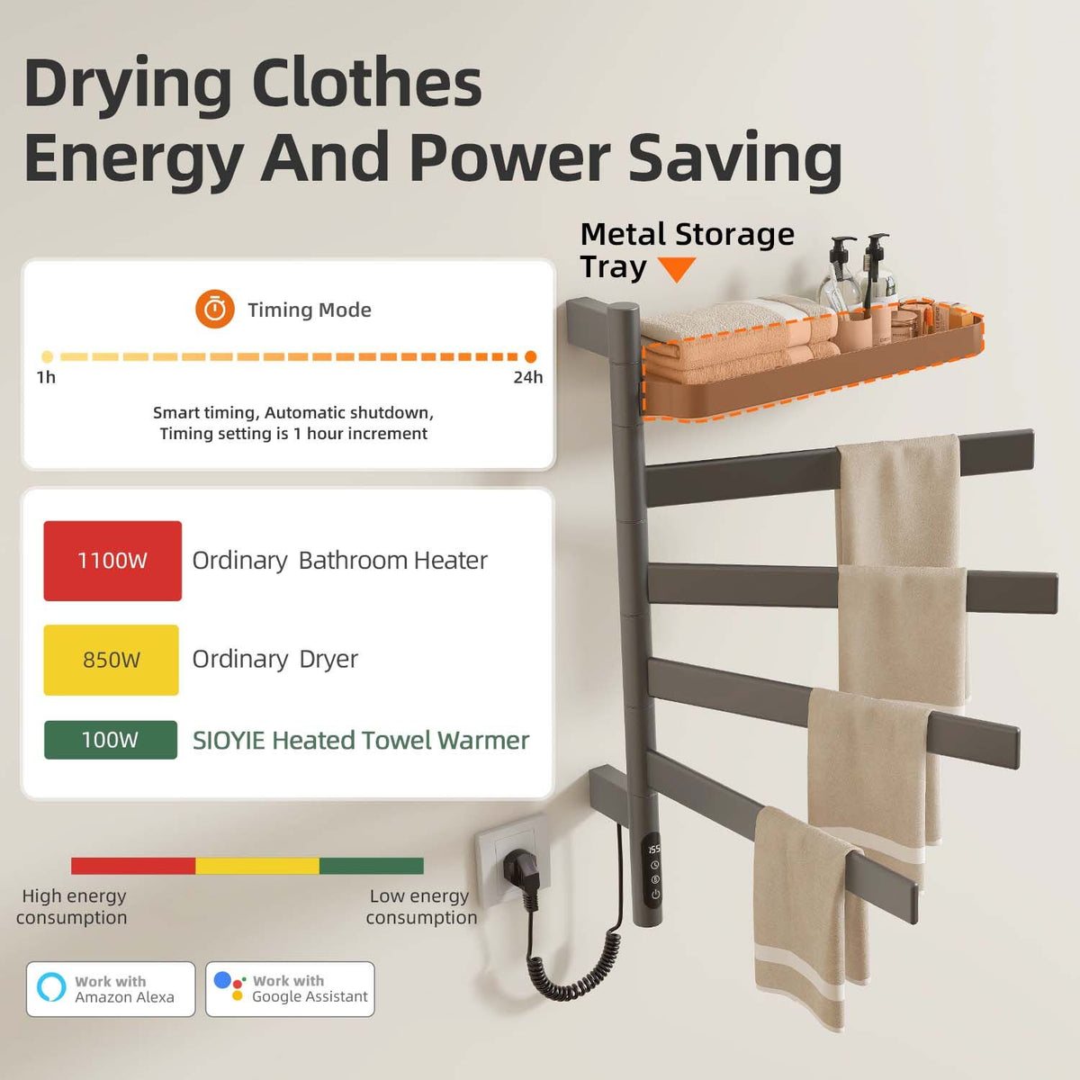 Smart Rotating Towel Warmer with App Control
