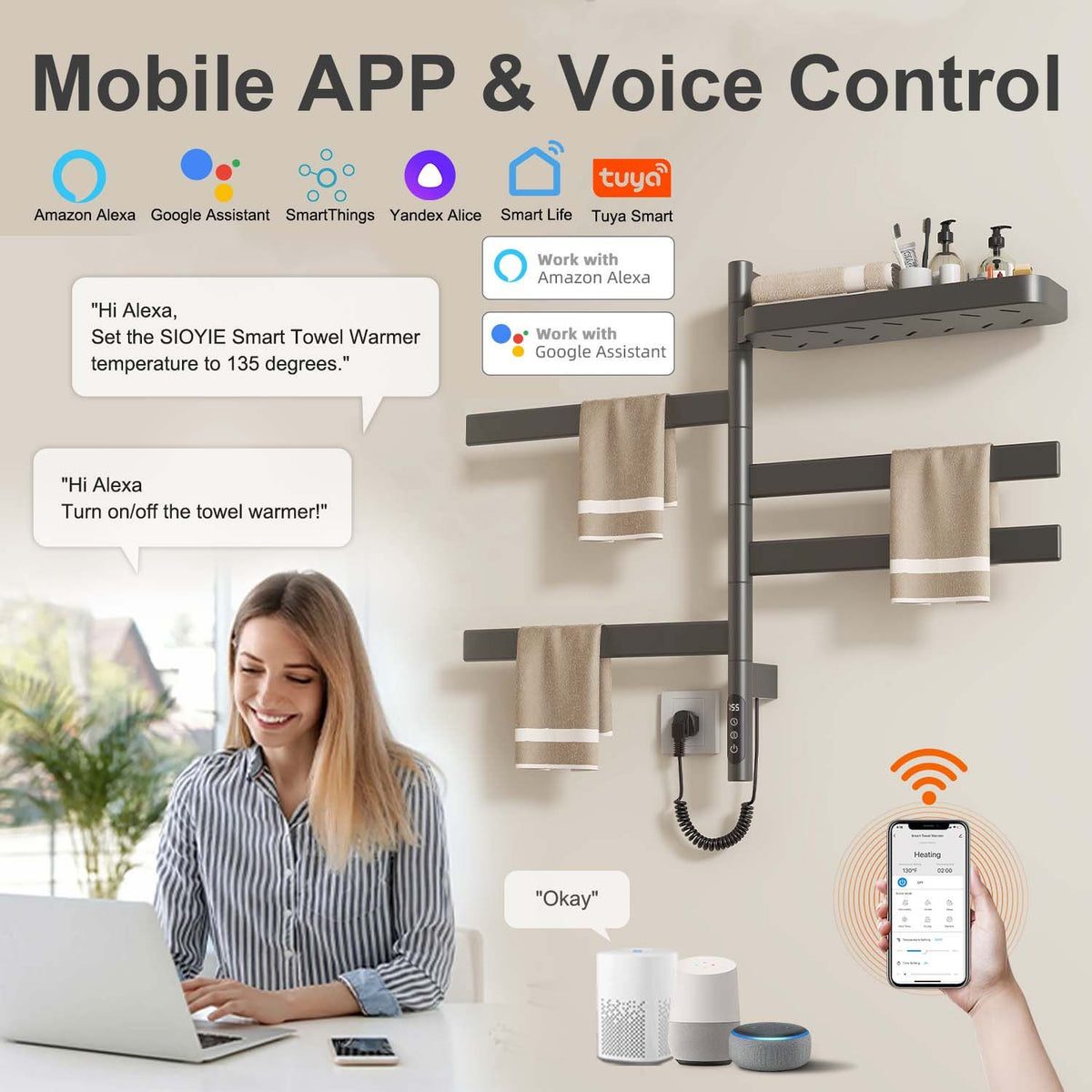 Smart Rotating Towel Warmer with App Control