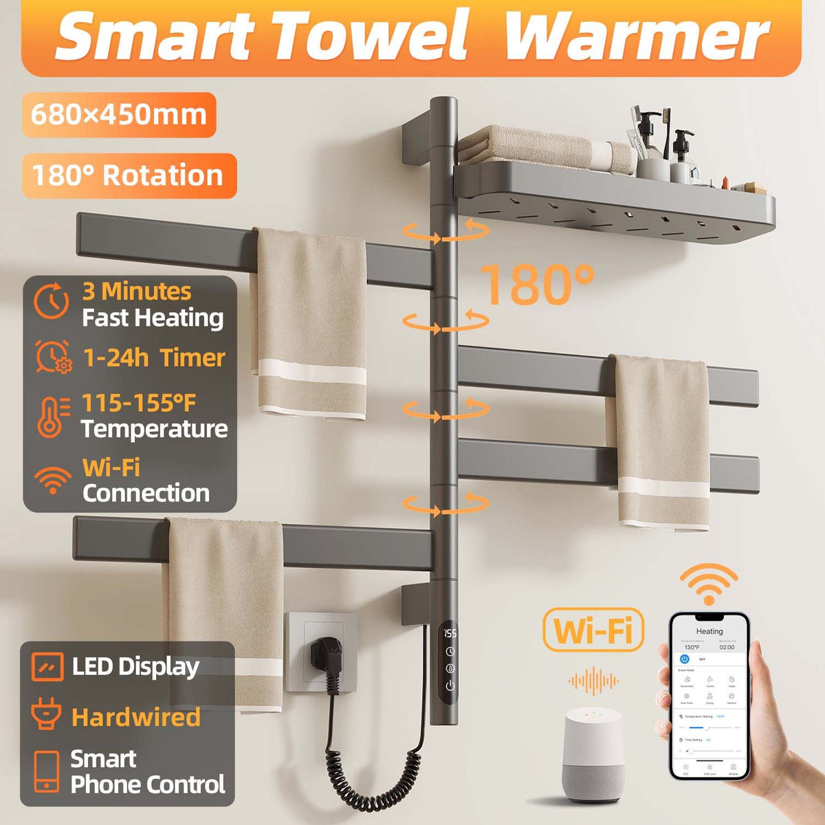 Smart Rotating Towel Warmer with App Control