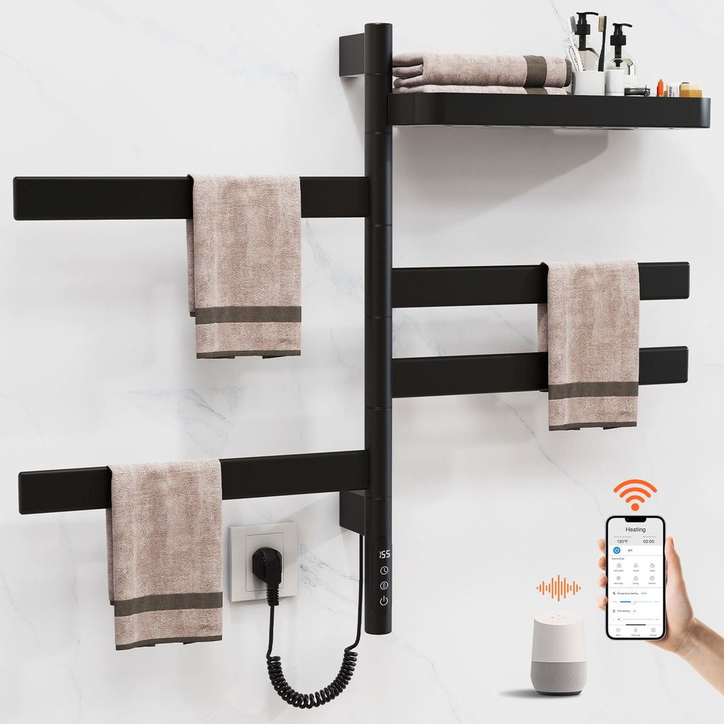 Smart Rotating Heated Towel Rack with WiFi and Voice Control
