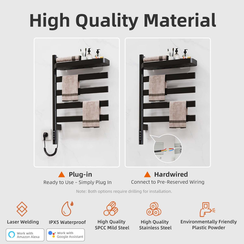 Smart Rotating Heated Towel Rack with WiFi and Voice Control