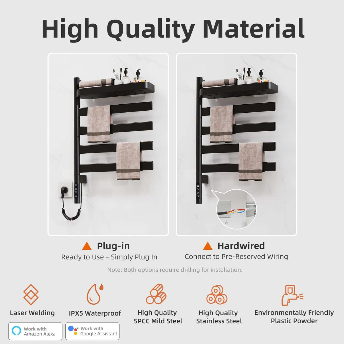 Smart Rotating Heated Towel Rack with WiFi and Voice Control