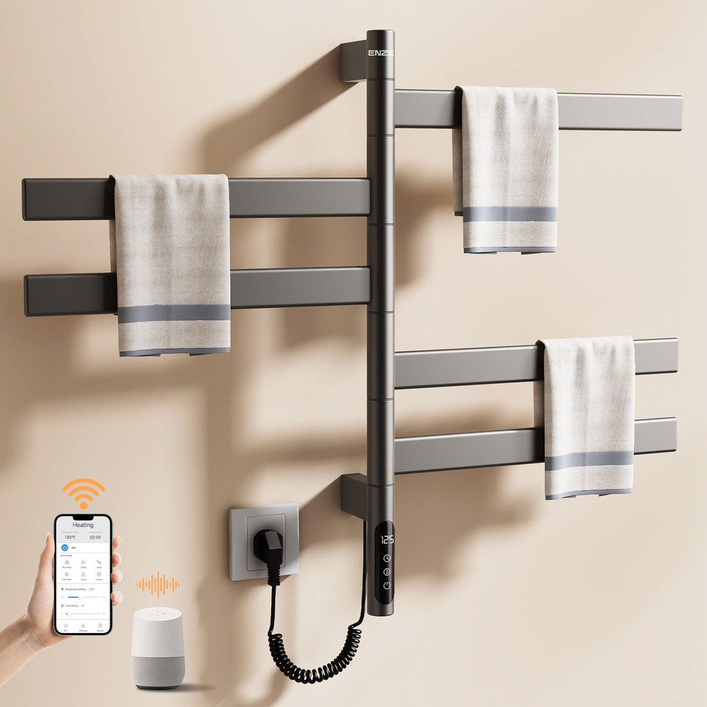 Smart WiFi Heated Towel Rack with Rotating Arms and Timer