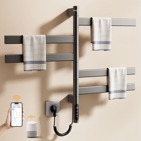 Smart WiFi Heated Towel Rack with Rotating Arms and Timer