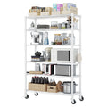 Six-layer, freely removable display stand with one row of side hooks, adjustable and wheels, ir