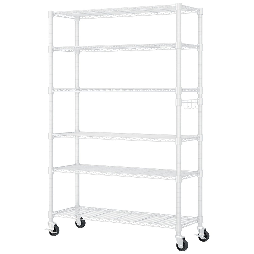 Six-layer, freely removable display stand with one row of side hooks, adjustable and wheels, ir