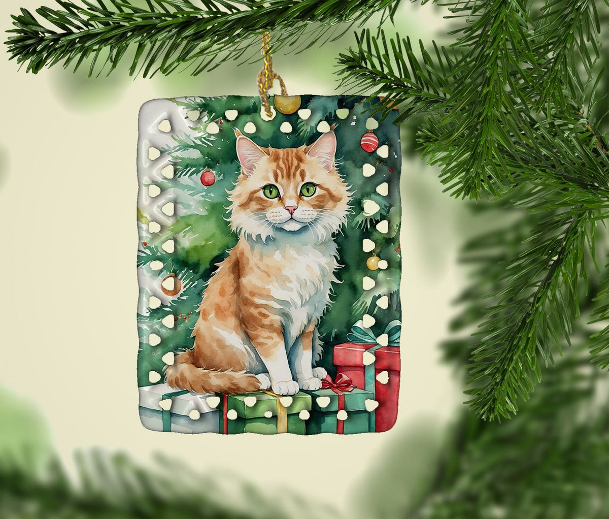 Skookum Cat by the Christmas Tree Ornament
