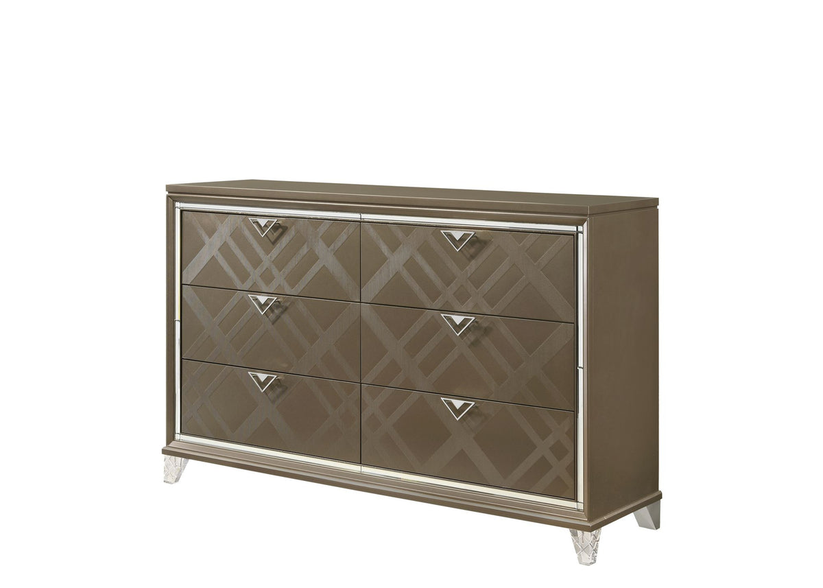 Skylar Dark Champagne Six-Drawer Dresser