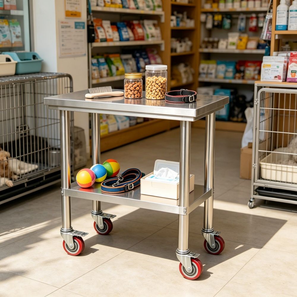 Adjustable Work Table with Shelf and Casters for Kitchen and Commercial Use