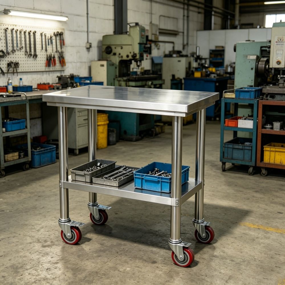 Adjustable Work Table with Shelf and Casters for Kitchen and Commercial Use