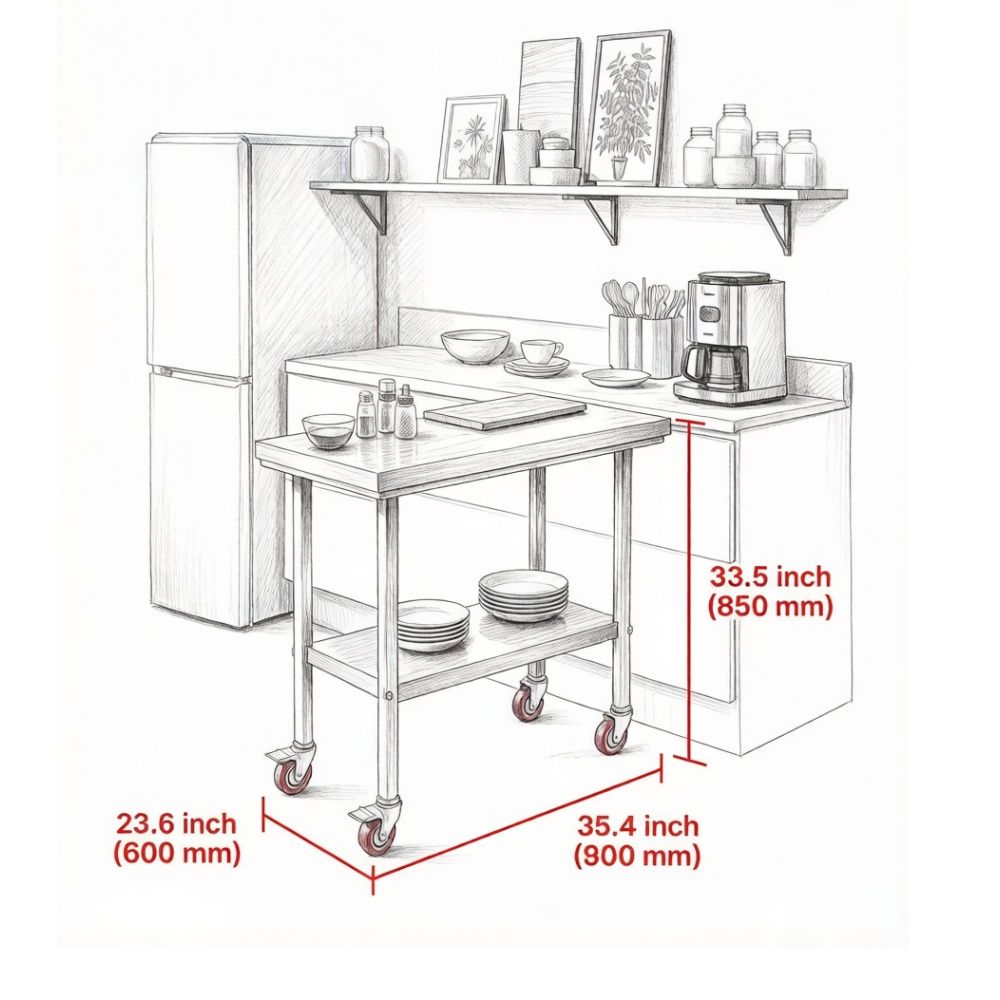 Mobile Kitchen Prep Table with Adjustable Shelf