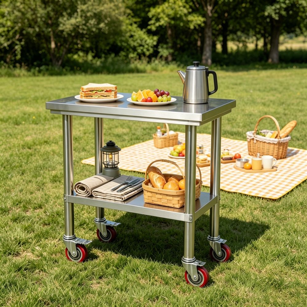 Adjustable Work Table with Shelf and Casters for Kitchen and Commercial Use