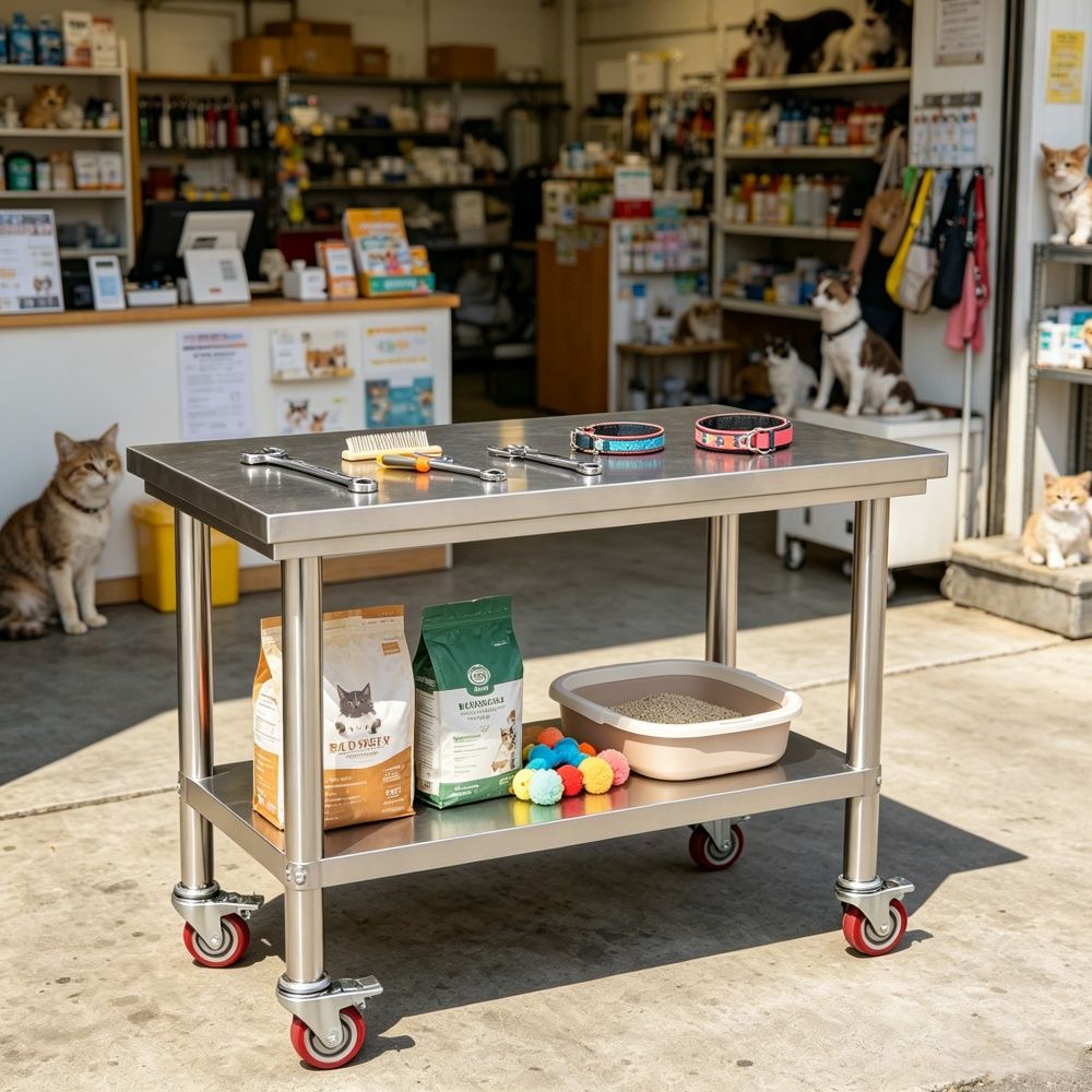 Mobile Kitchen Prep Table with Adjustable Shelf
