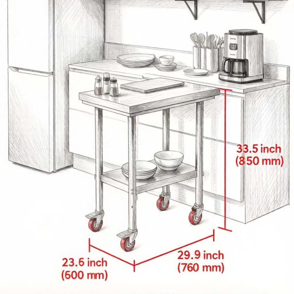 Adjustable Work Table with Shelf and Casters for Kitchen and Commercial Use
