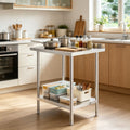 Kitchen Work Table with Adjustable Shelves and Rear Backsplash