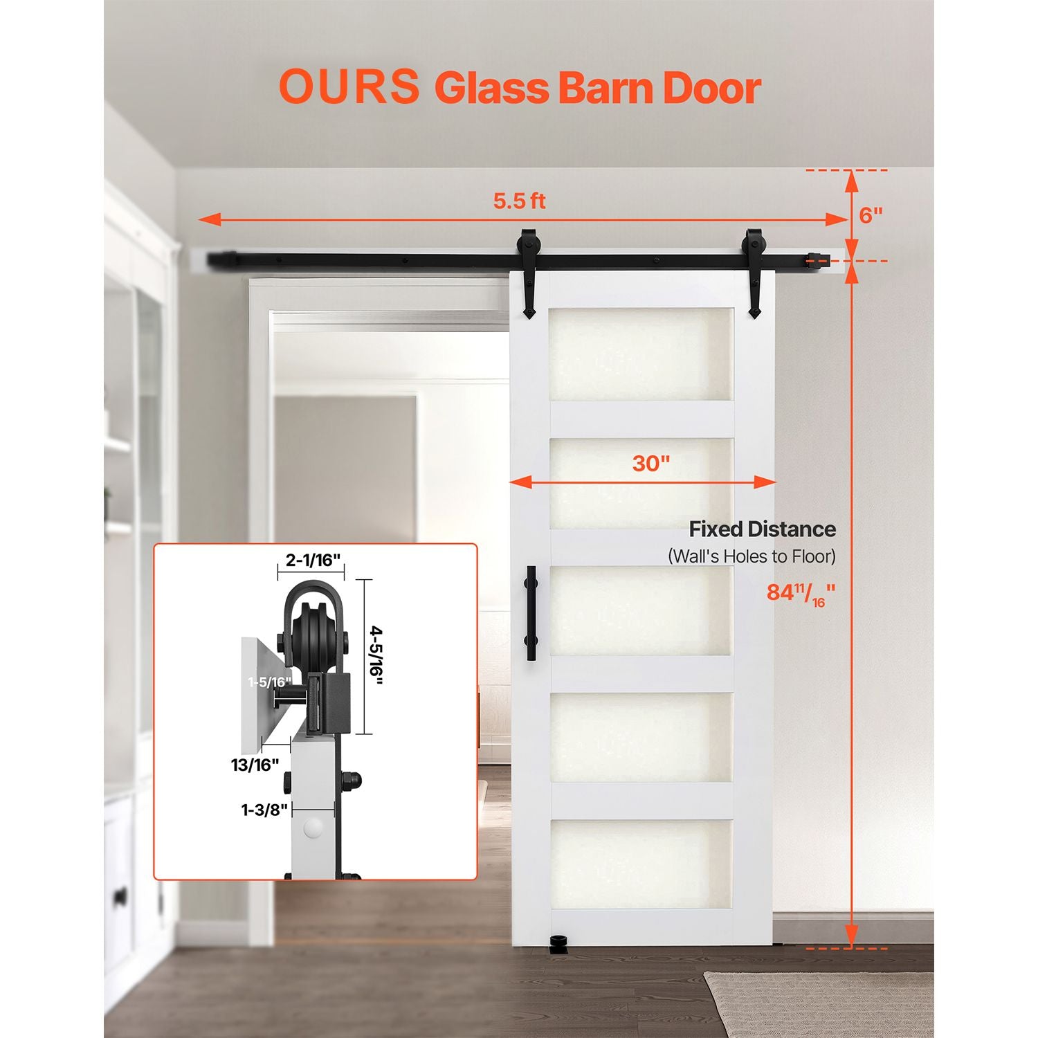 Sliding Barn Door with Hardware Kit – MDF Panel, water-ready PVC Coating