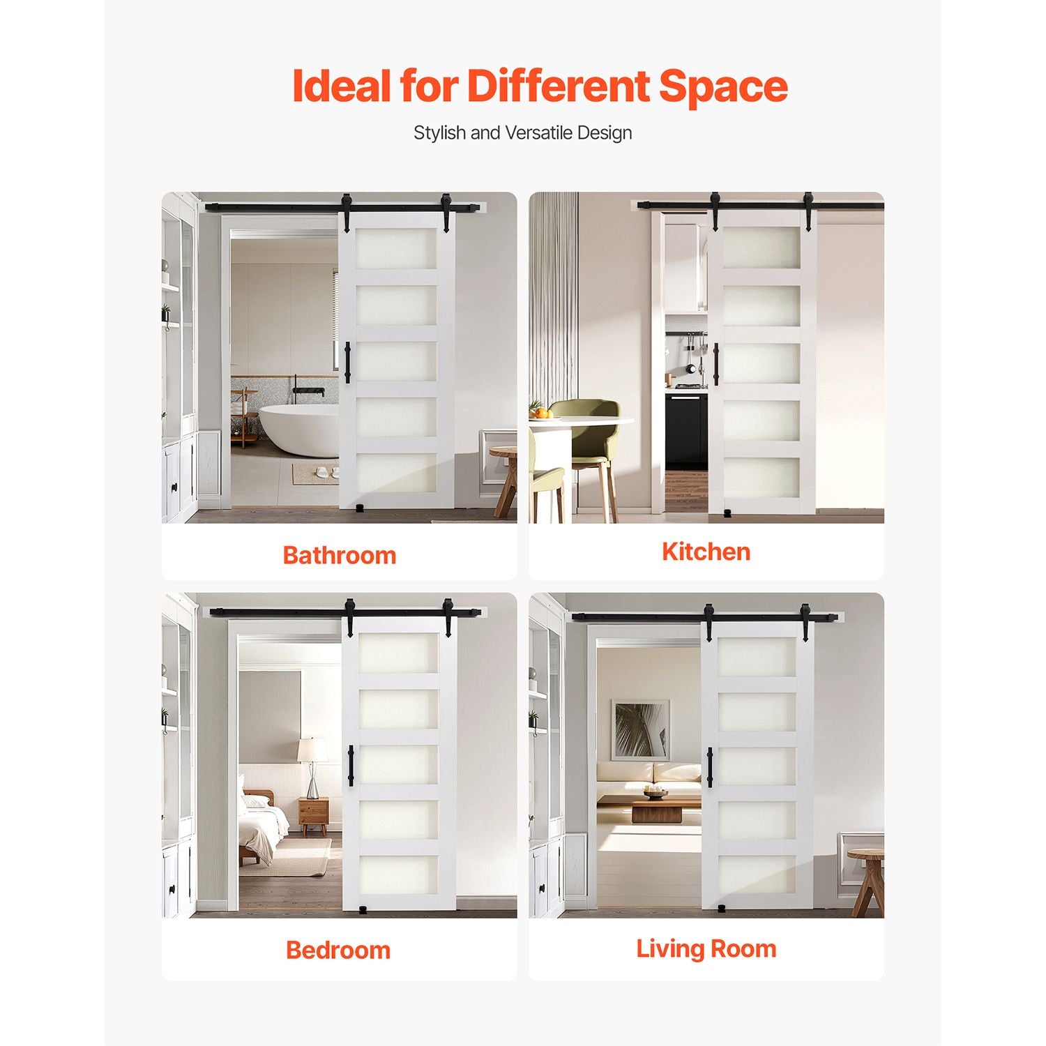 Sliding Barn Door with Hardware Kit – MDF Panel, water-ready PVC Coating