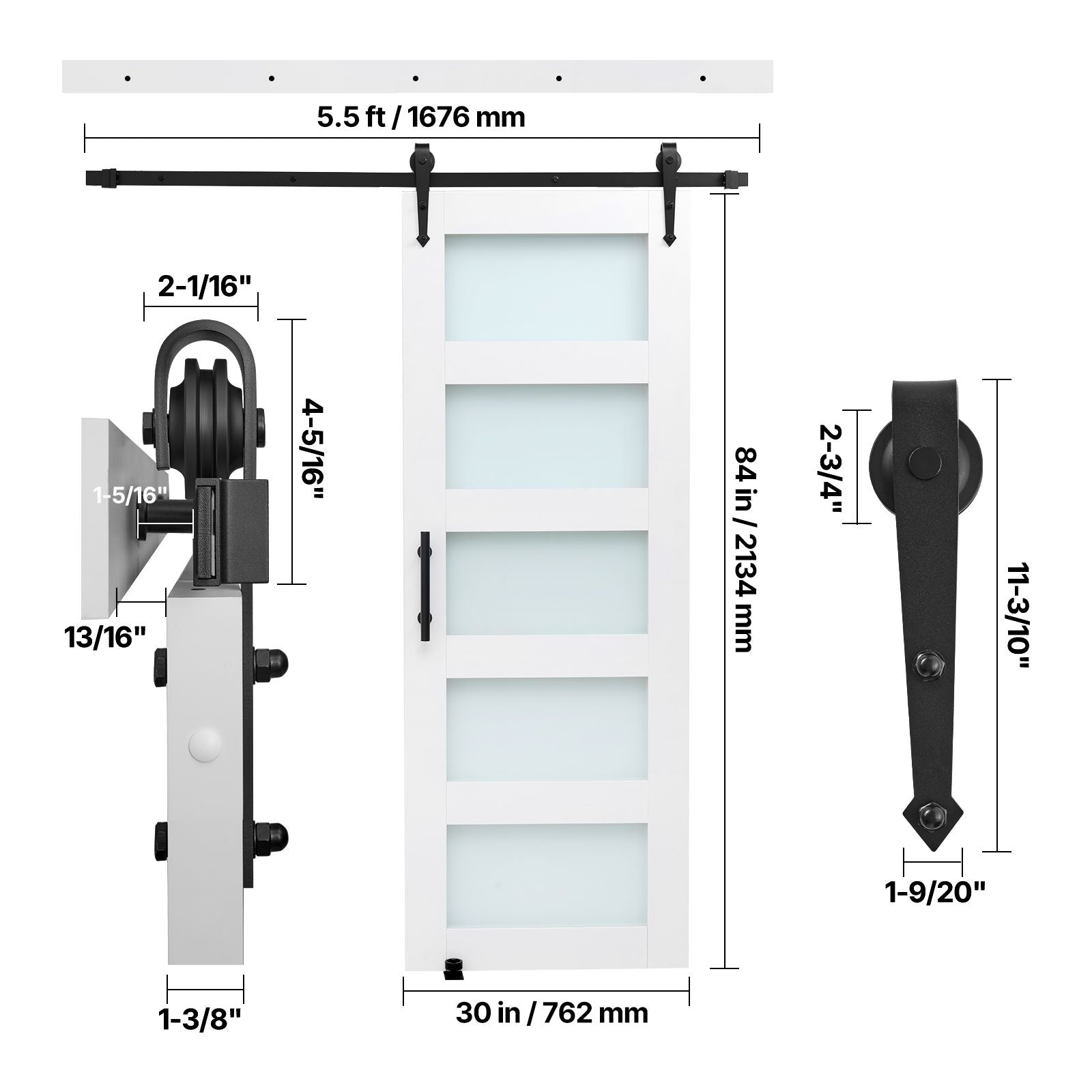 Sliding Barn Door with Hardware Kit – MDF Panel, water-ready PVC Coating