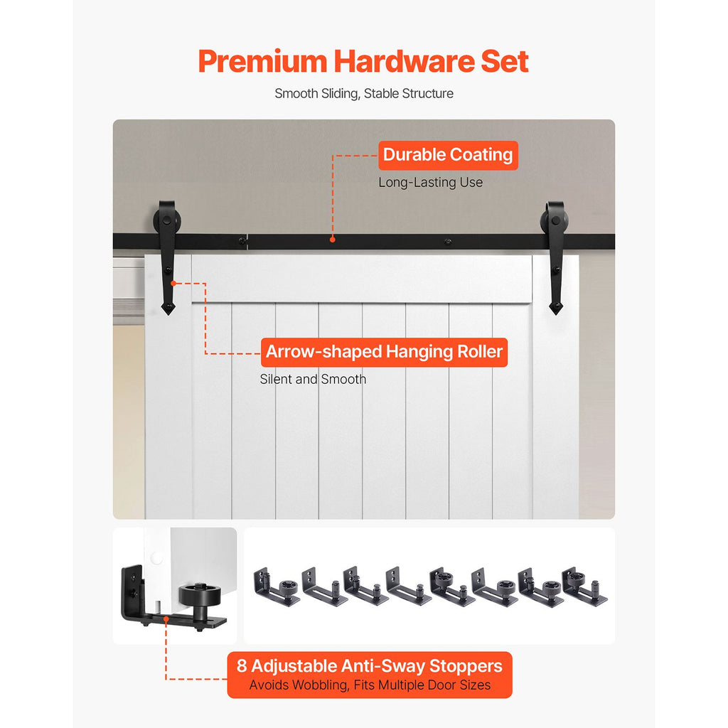 VEVOR White H-Frame Sliding Barn Door with Hardware Kit