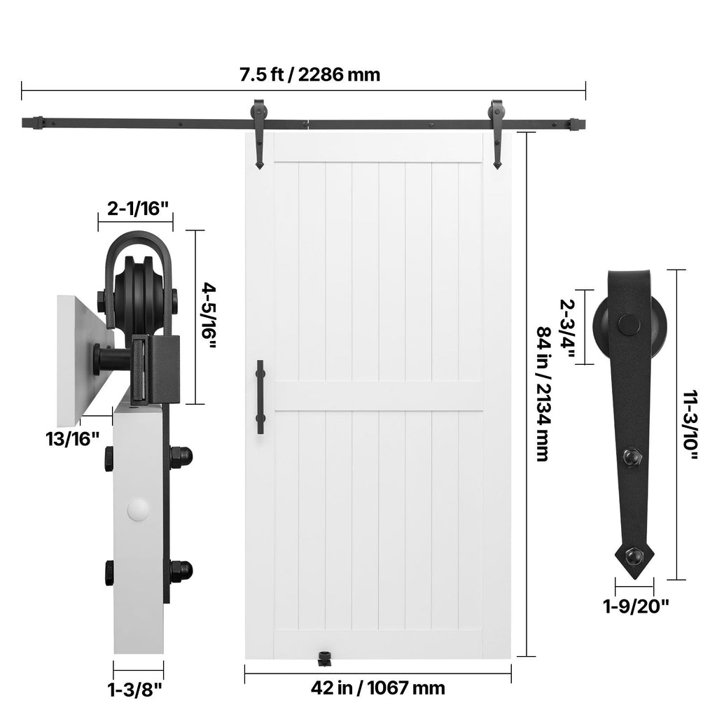 VEVOR White H-Frame Sliding Barn Door with Hardware Kit