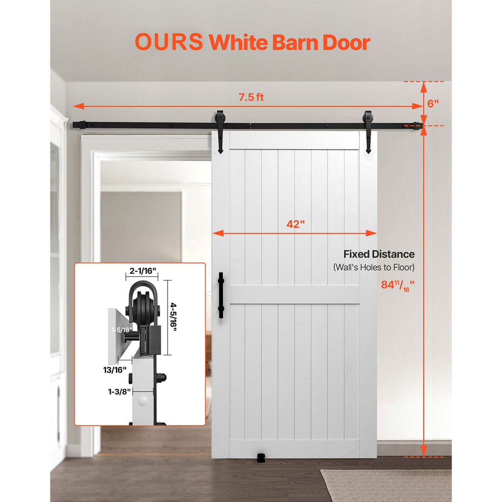 VEVOR White H-Frame Sliding Barn Door with Hardware Kit