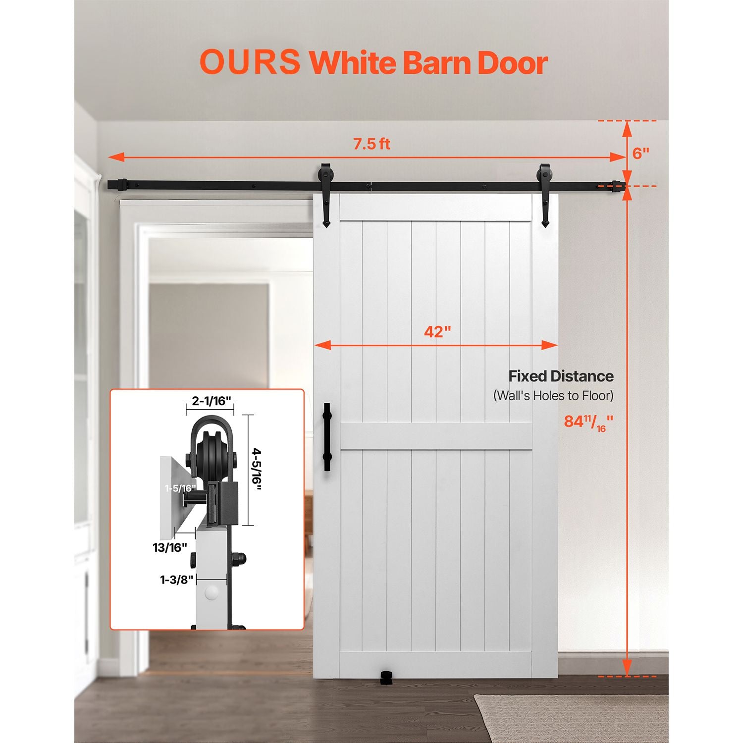 VEVOR White H-Frame Sliding Barn Door with Hardware Kit