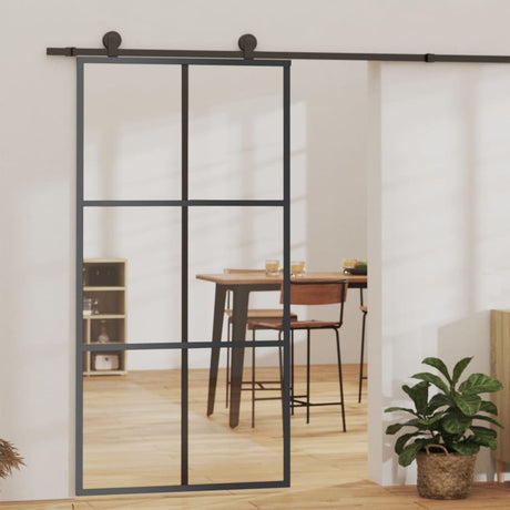 Transparent Black-Framed Sliding Door with Soft Stop