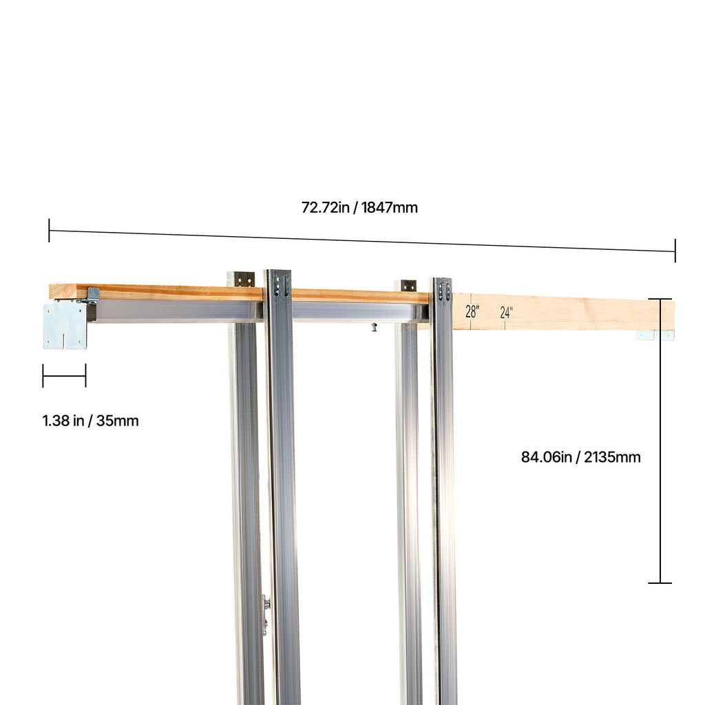 x Sliding Pocket Door with Frosted Glass & Hardware Kit
