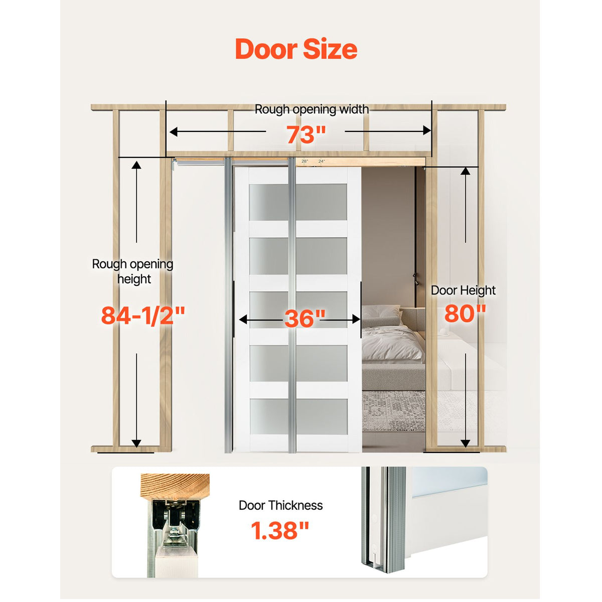 x Sliding Pocket Door with Frosted Glass & Hardware Kit