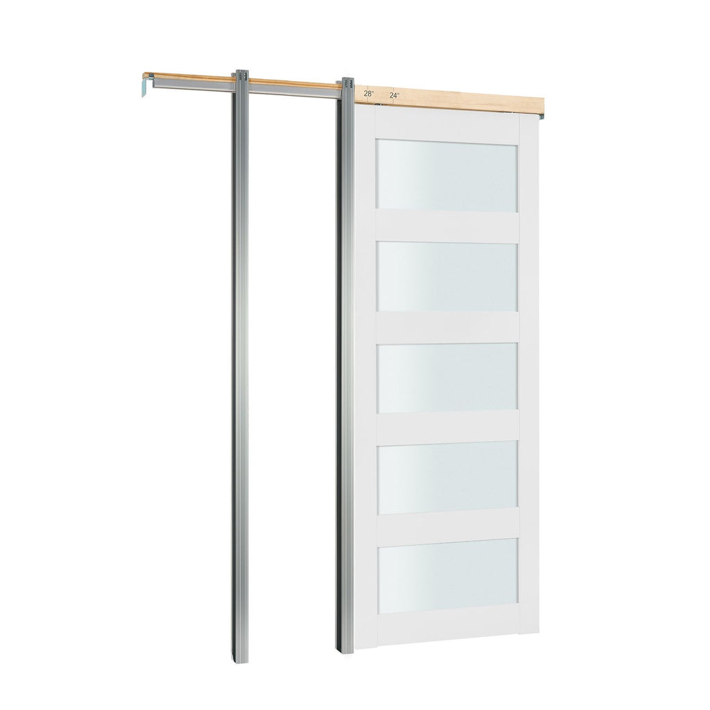 x Sliding Pocket Door with Frosted Glass & Hardware Kit