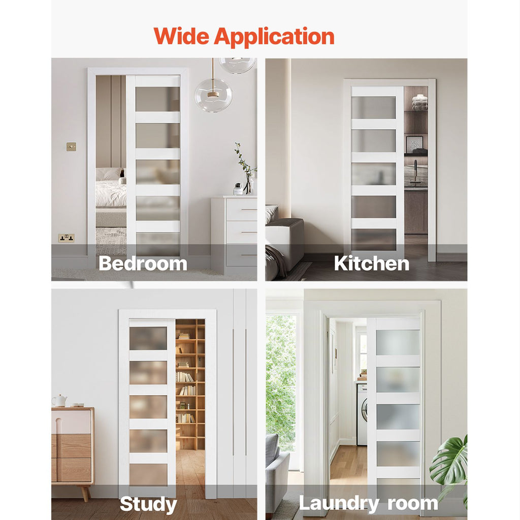 x Sliding Pocket Door with Frosted Glass & Hardware Kit