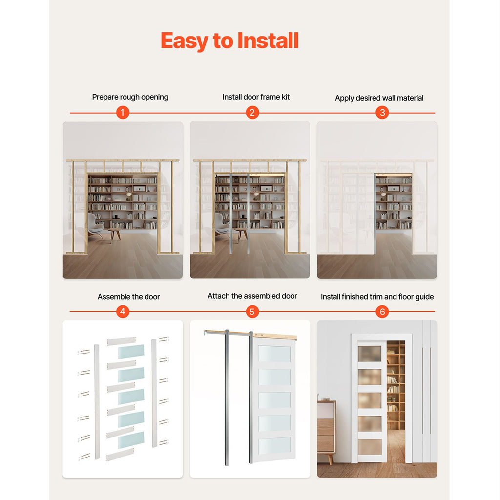 x Sliding Pocket Door with Frosted Glass & Hardware Kit