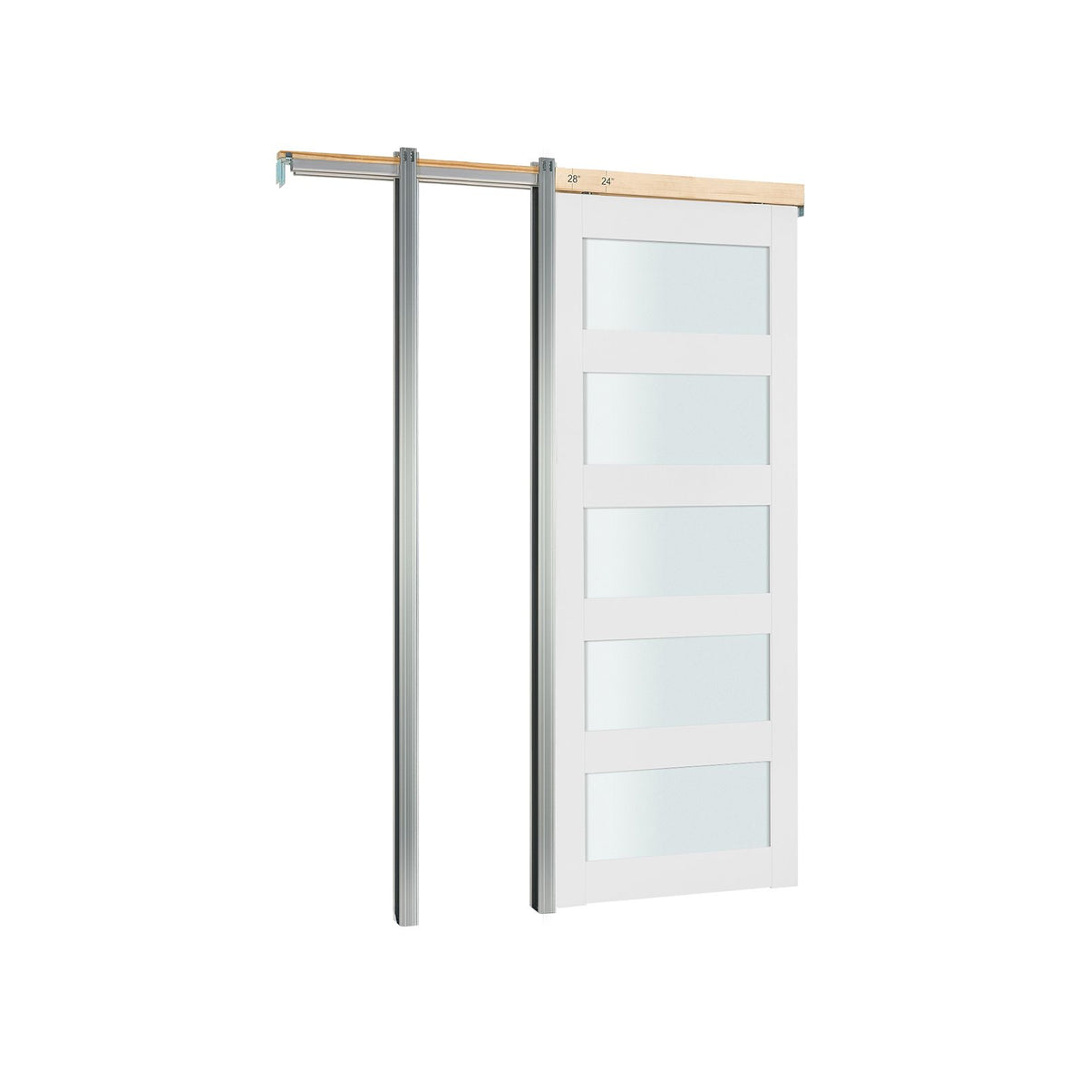 x Sliding Pocket Door with Frosted Glass & Hardware Kit