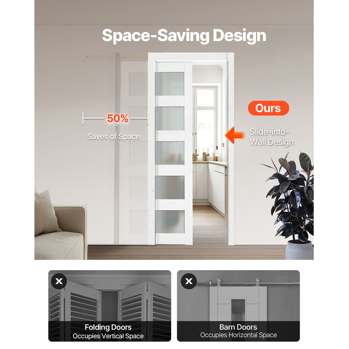 x Sliding Pocket Door with Frosted Glass & Hardware Kit