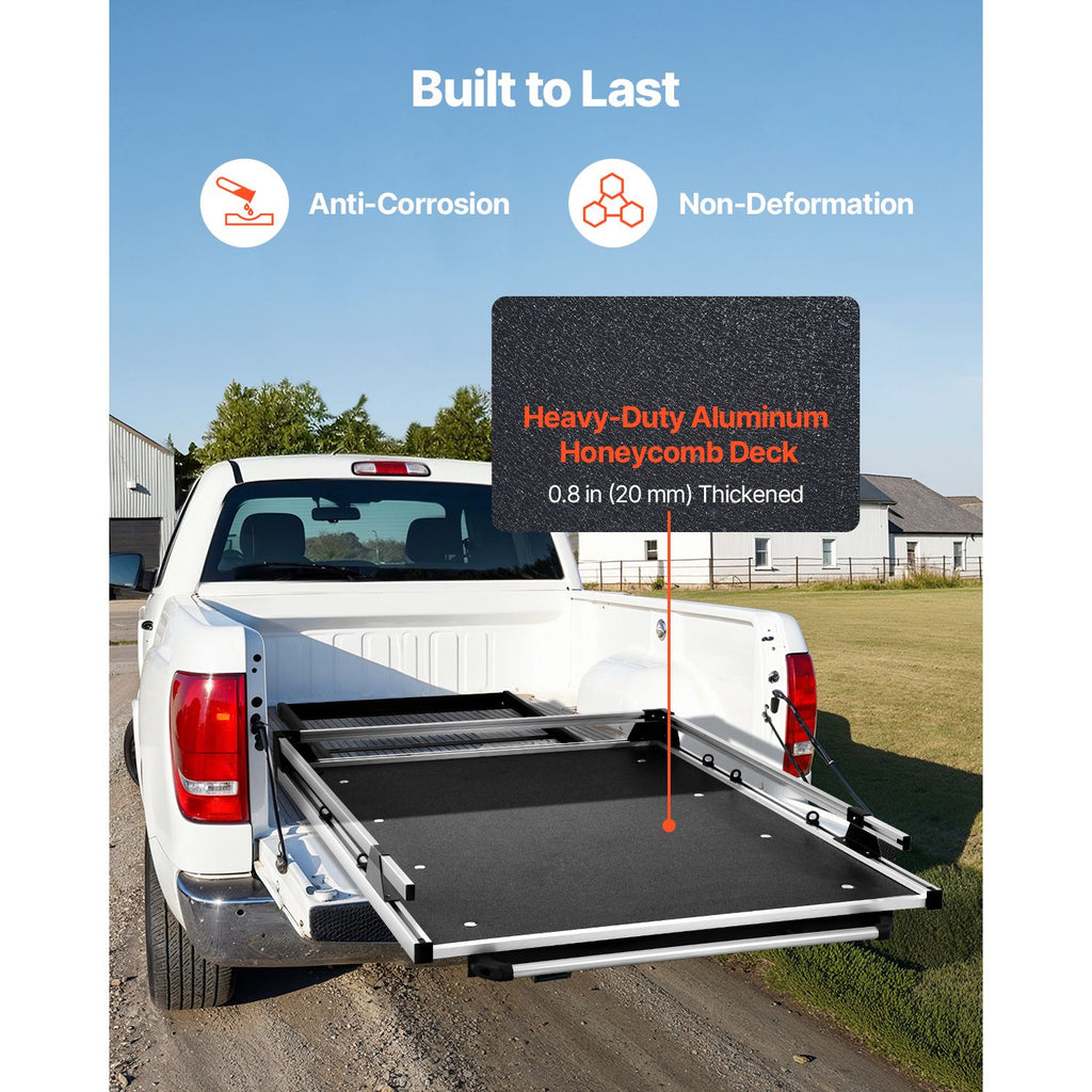 Sliding Truck Bed Organizer with Movable Rings and Pull-Out Tray