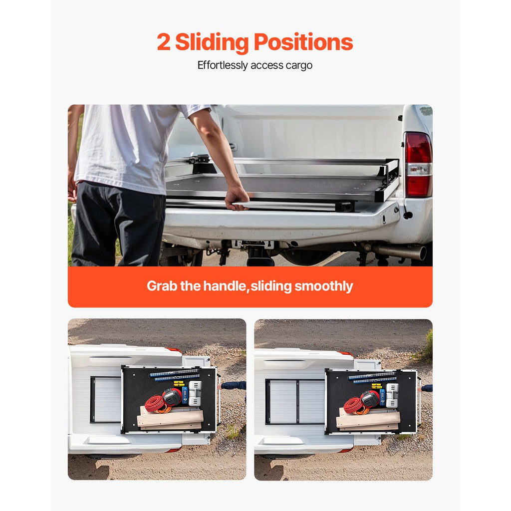 Sliding Truck Bed Organizer with Two-Position Slide-Out and Securing Rings