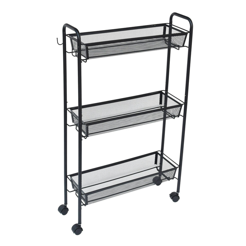 Slim 3-Tier Rolling Bathroom Storage Cart with Hooks