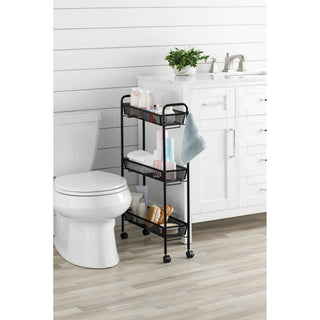 Slim 3-Tier Rolling Bathroom Storage Cart with Hooks