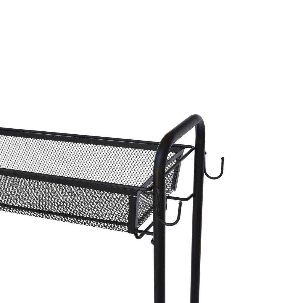 Slim 3-Tier Rolling Bathroom Storage Cart with Hooks