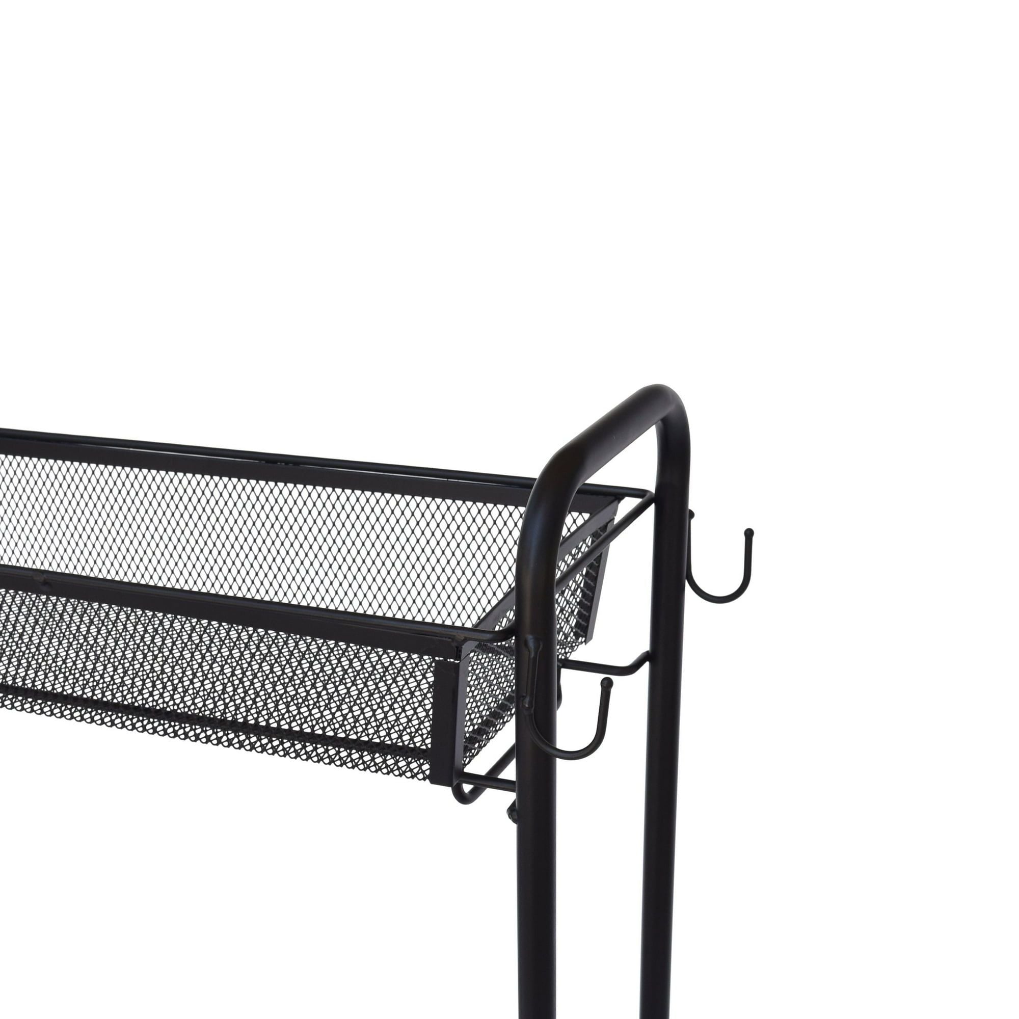 Slim 3-Tier Rolling Bathroom Storage Cart with Hooks