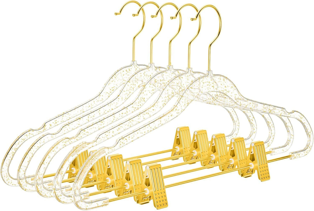 Gold Glitter Pants and Skirt Hangers with Adjustable Clips