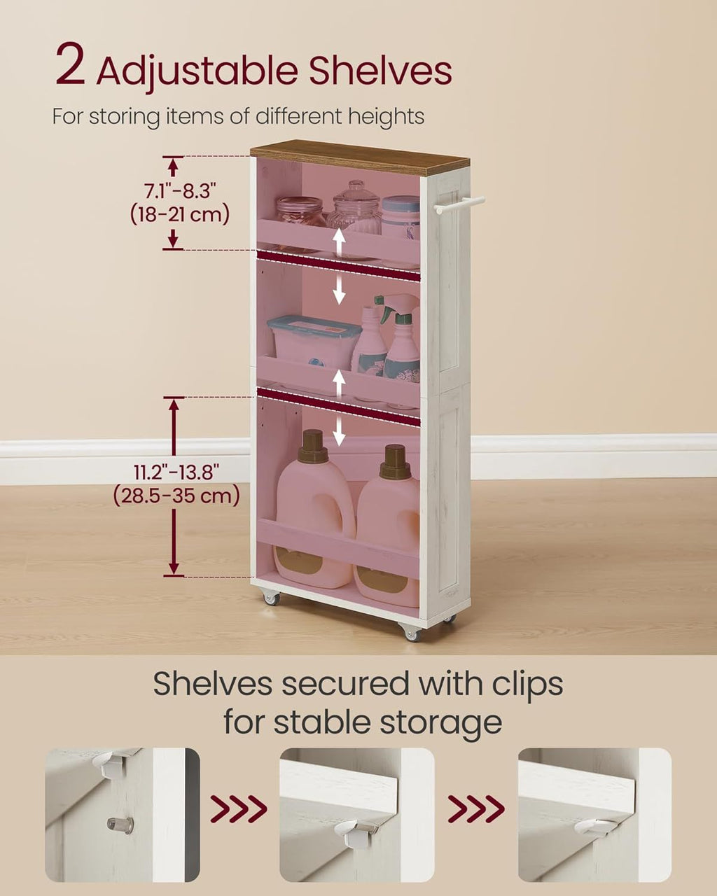 Adjustable-Shelf Slim Kitchen Cart with Wheels