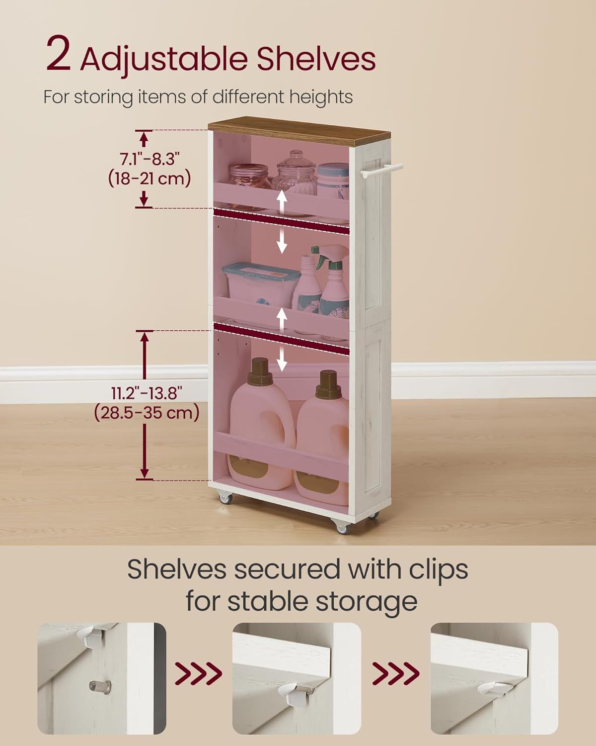 Adjustable-Shelf Slim Kitchen Cart with Wheels