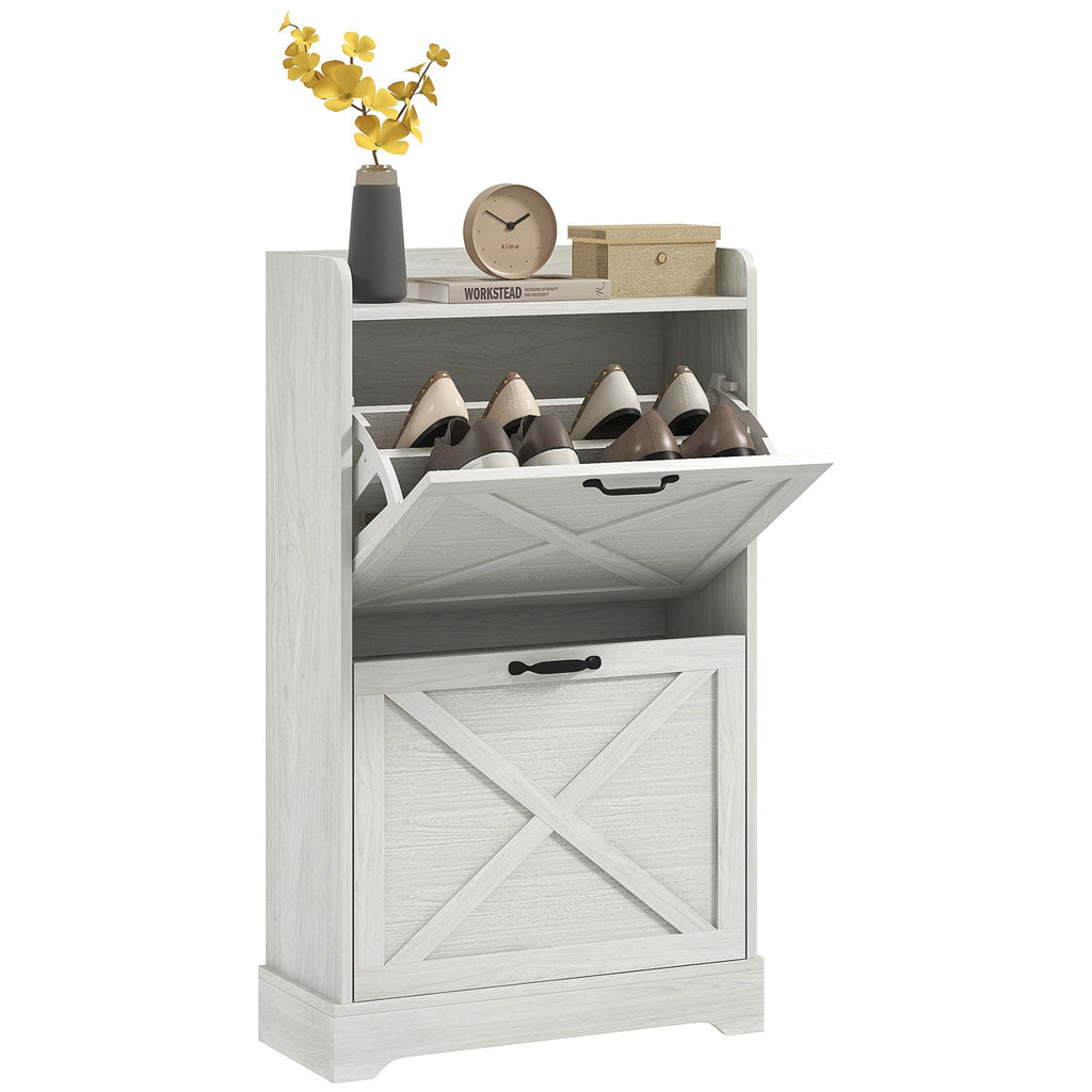 Farmhouse Shoe Cabinet with Flip Drawers and Adjustable Shelves