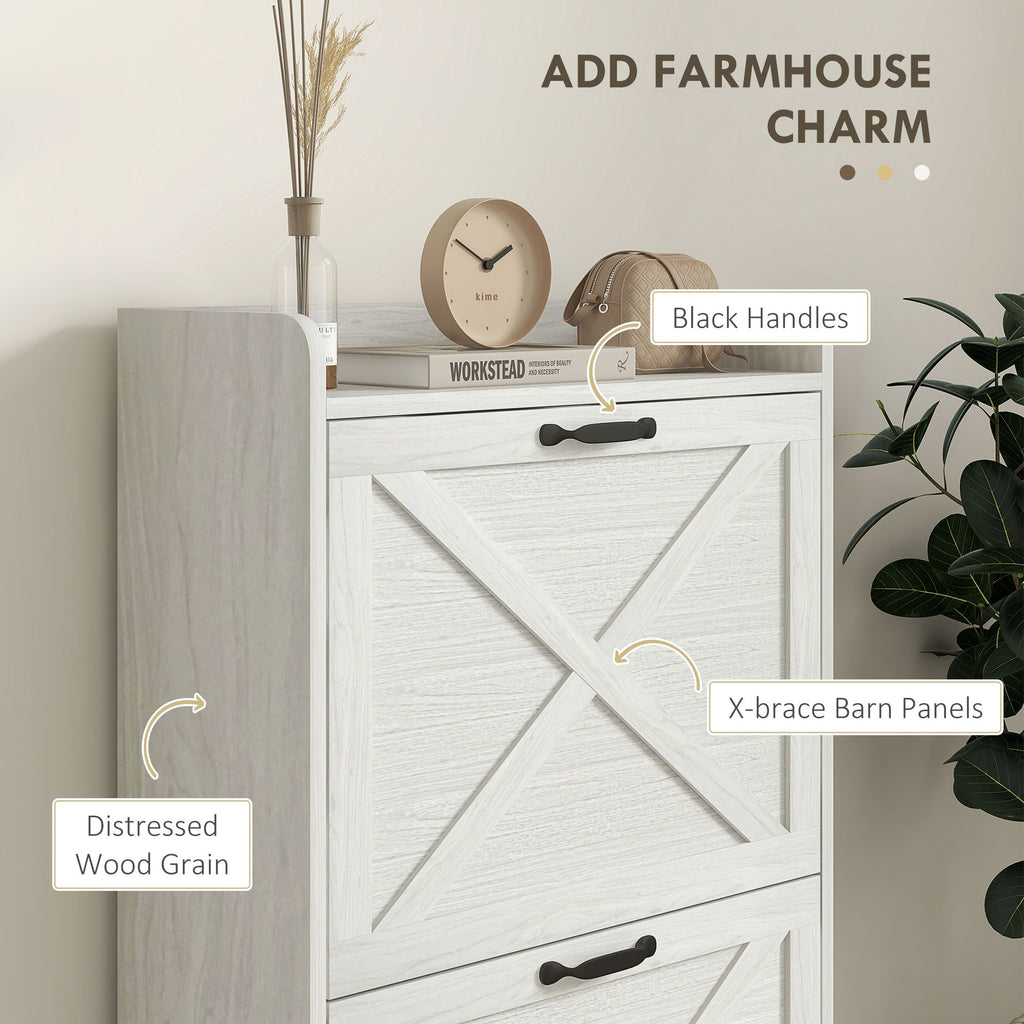Farmhouse Shoe Cabinet with Flip Drawers and Adjustable Shelves