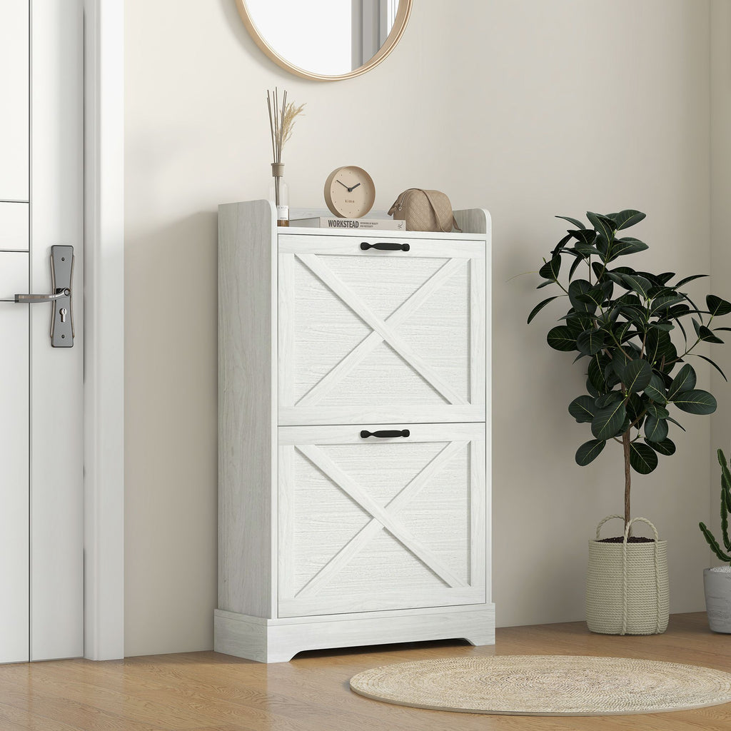 Farmhouse Shoe Cabinet with Flip Drawers and Adjustable Shelves