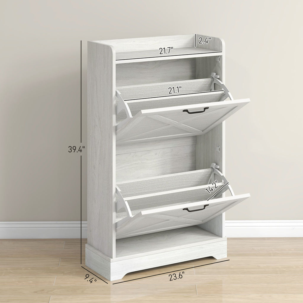 Farmhouse Shoe Cabinet with Flip Drawers and Adjustable Shelves