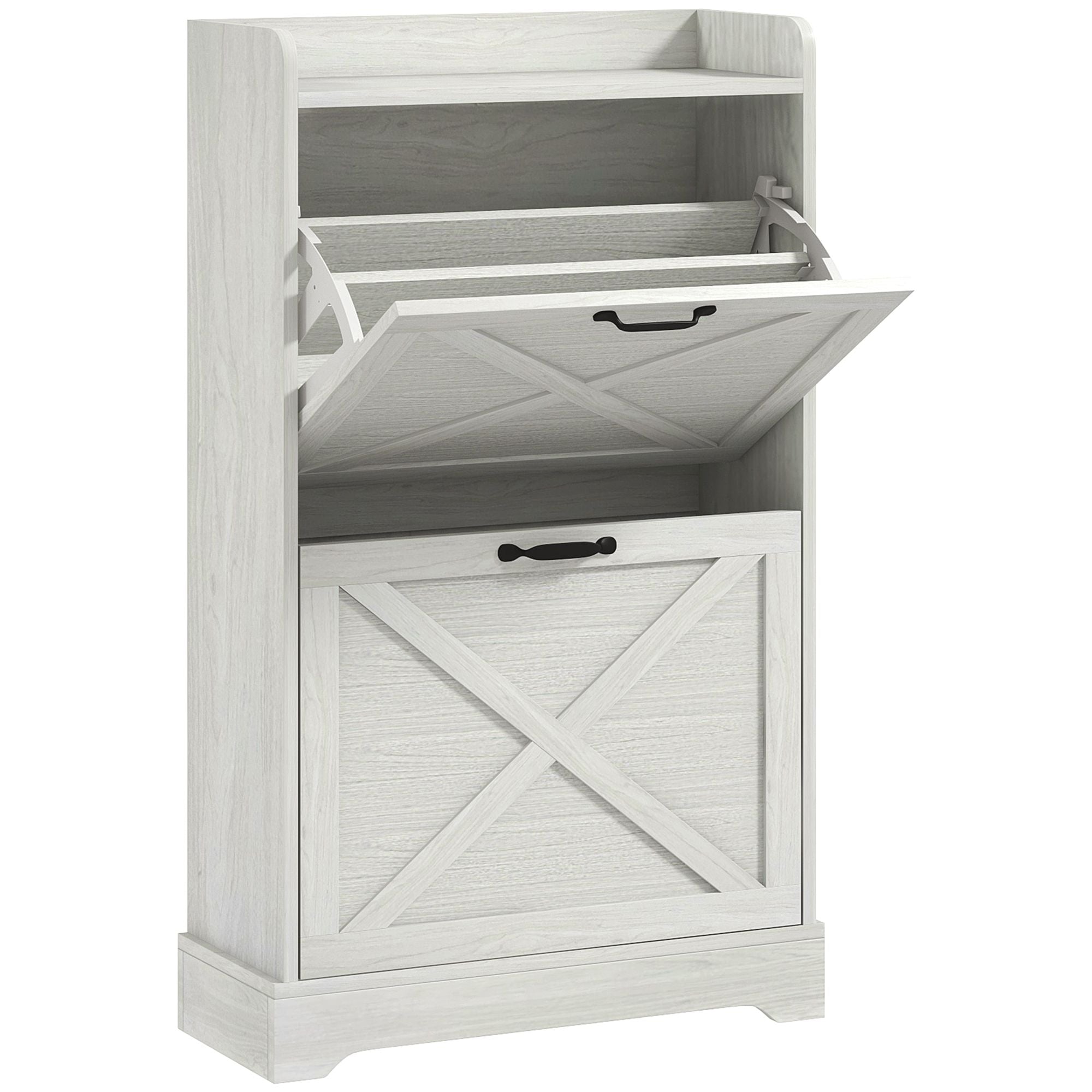 Farmhouse Shoe Cabinet with Flip Drawers and Adjustable Shelves
