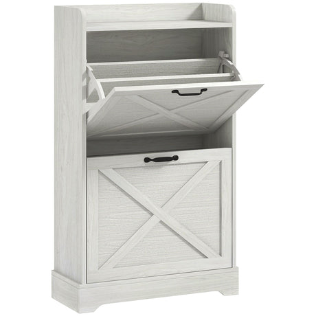 Farmhouse Shoe Cabinet with Flip Drawers and Adjustable Shelves