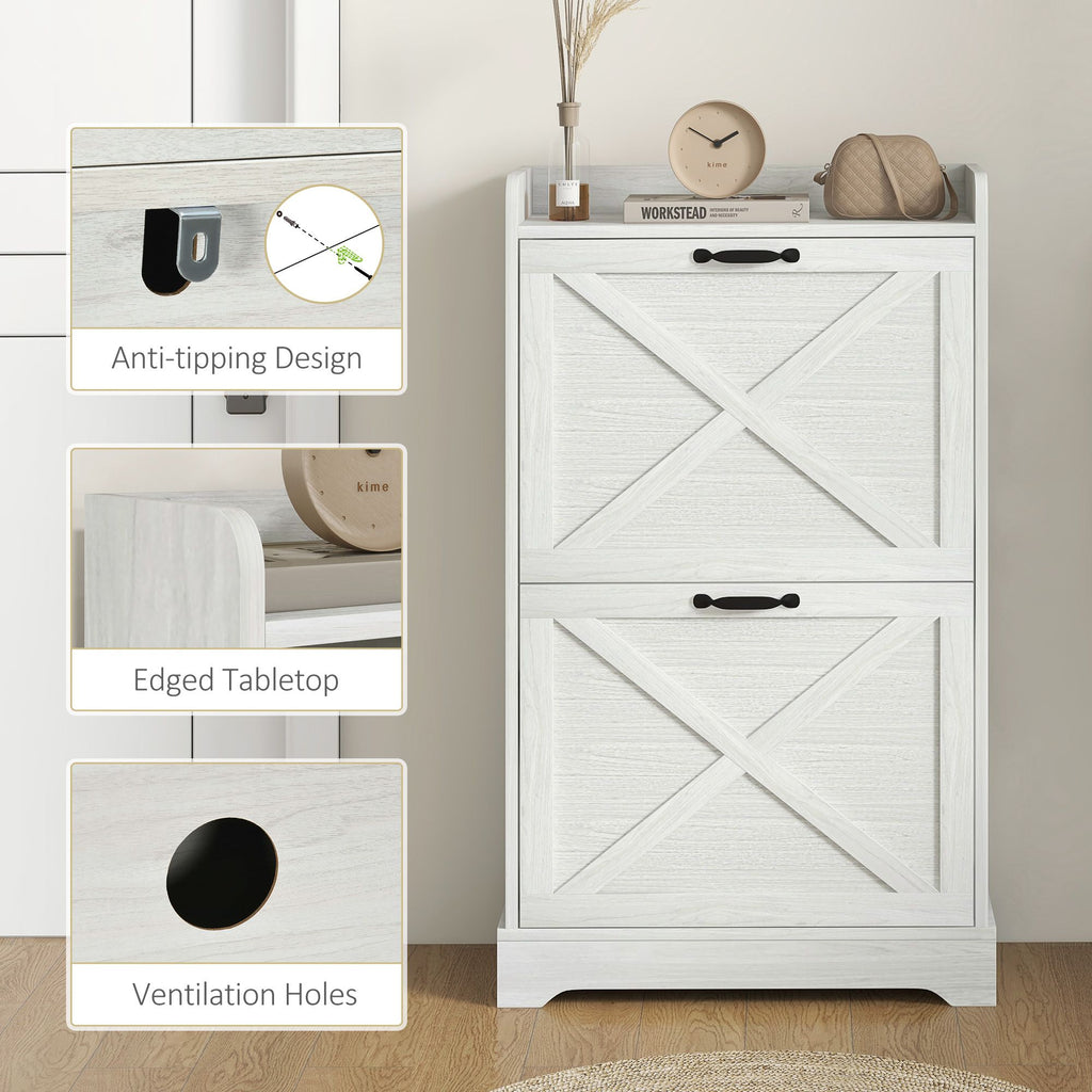 Farmhouse Shoe Cabinet with Flip Drawers and Adjustable Shelves